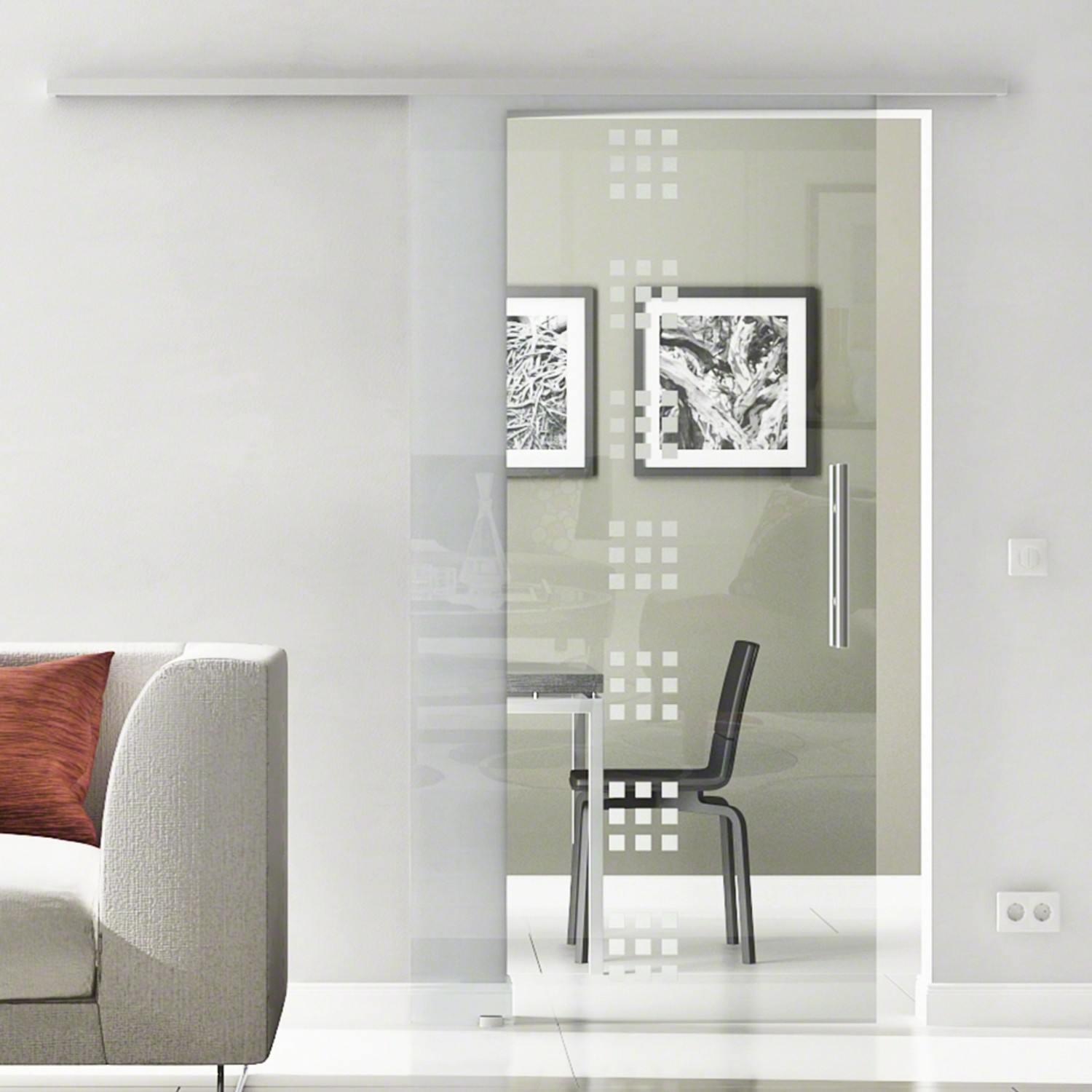 Bild von Levidor Glasschiebetür Komplettset 102,5 x 217,5 cm Stuttgart Aluminium mit Stangengriff