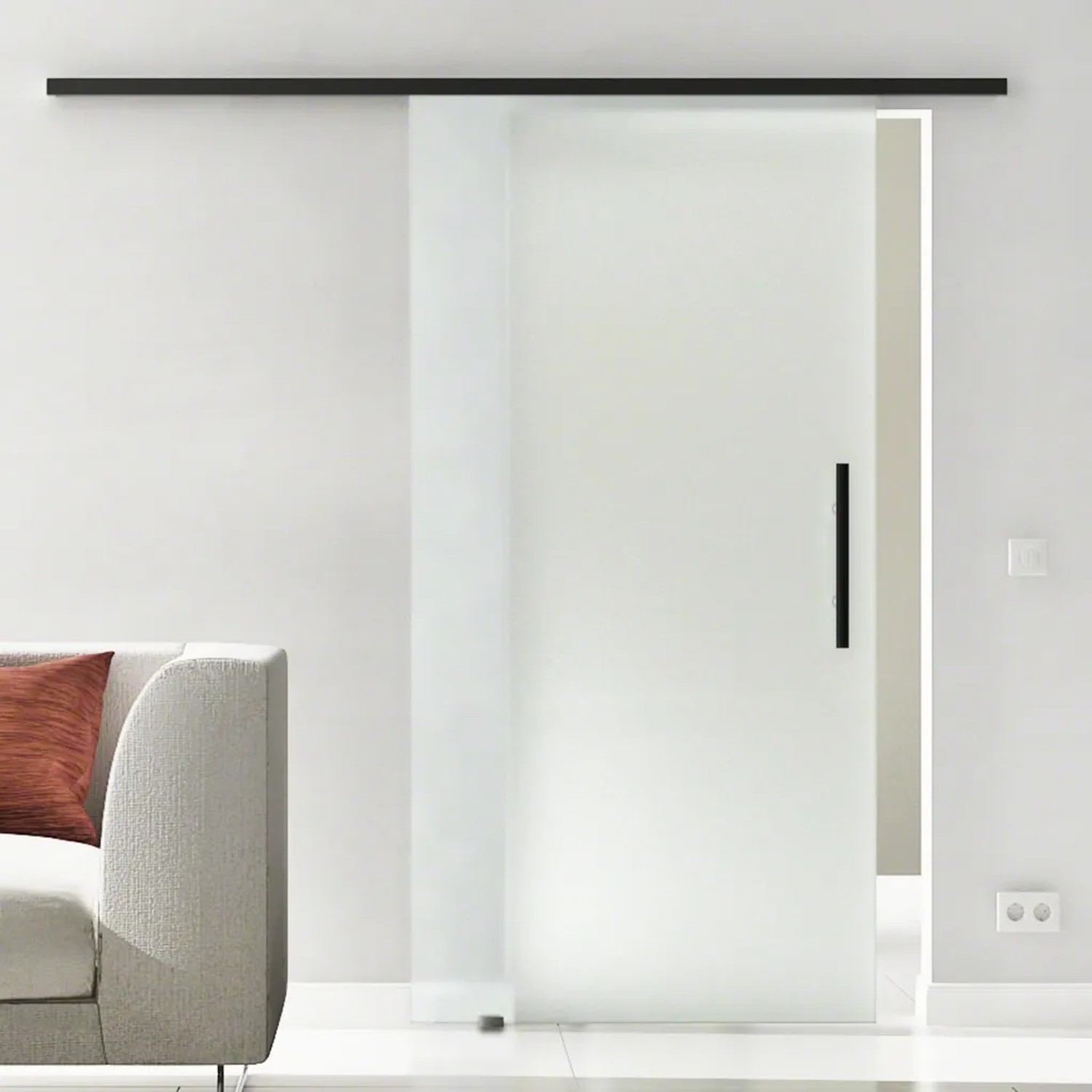 Bild von Levidor Glasschiebetür Komplettset 90 x 217,5 cm Satiniert Schwarz mit Stangengriff und SoftClose