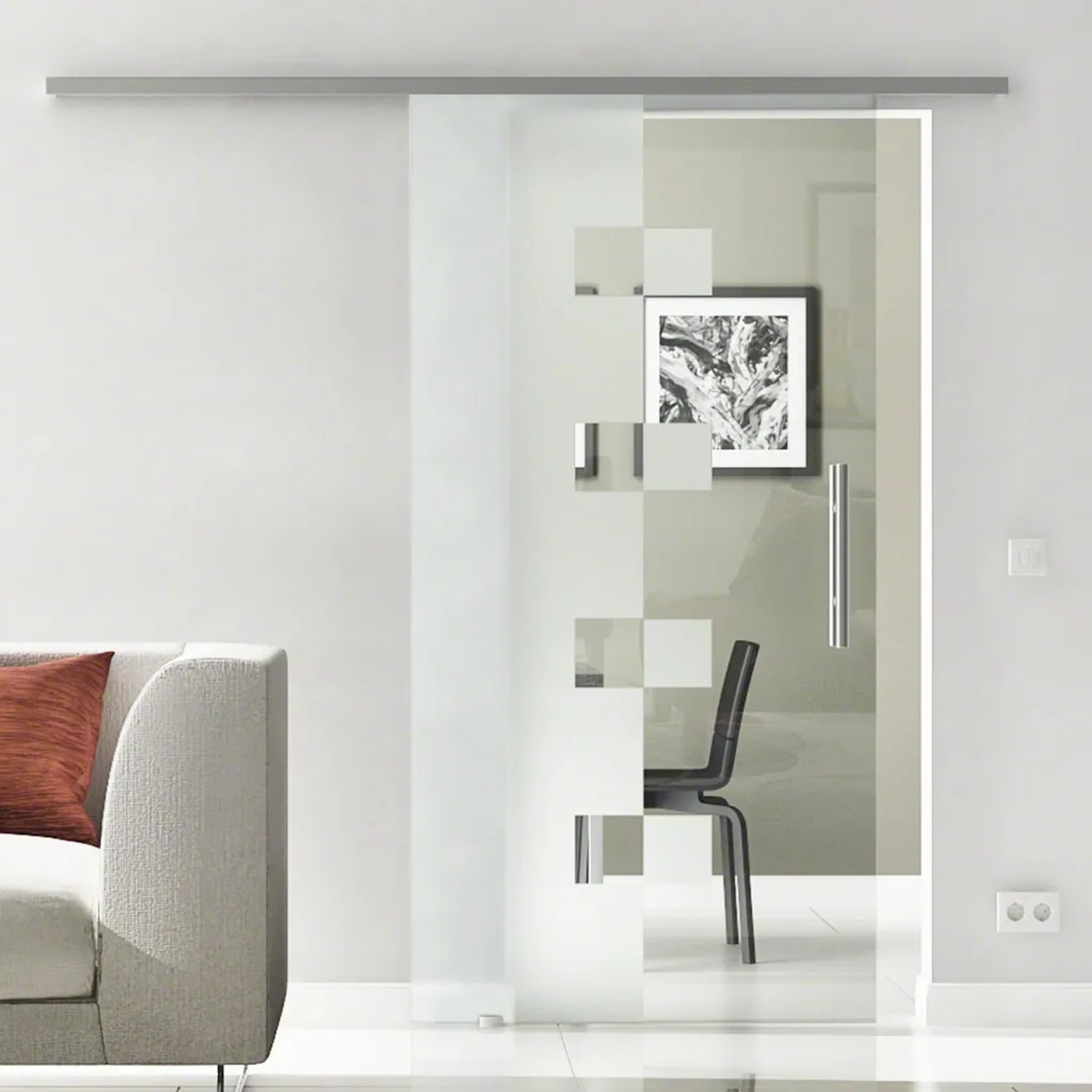 Bild von Levidor Glasschiebetür Komplettset 65 x 205 cm Wolfsburg Edelstahl mit Stangengriff und SoftClose