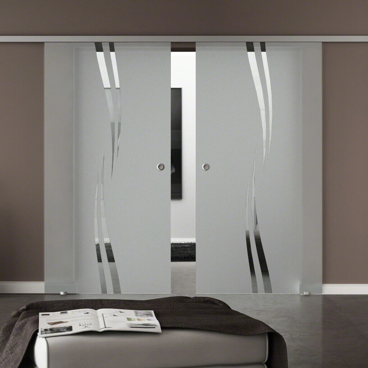 Bild von Levidor Doppelglasschiebetür Komplettset 2x 77,5 x 217,5 cm Augsburg Aluminium mit Griffmuscheln und SoftClose