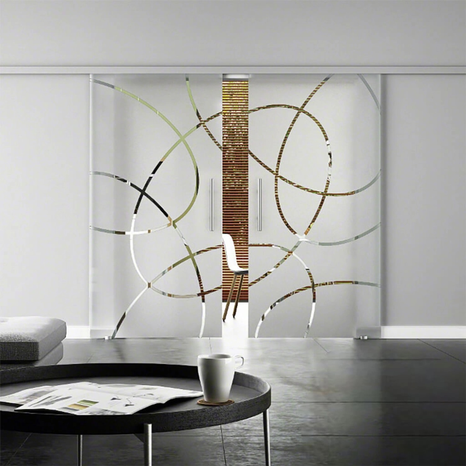 Bild von Levidor Doppelglasschiebetür Komplettset 2x 90 x 205 cm Essen Aluminium mit Stangengriffen und SoftClose