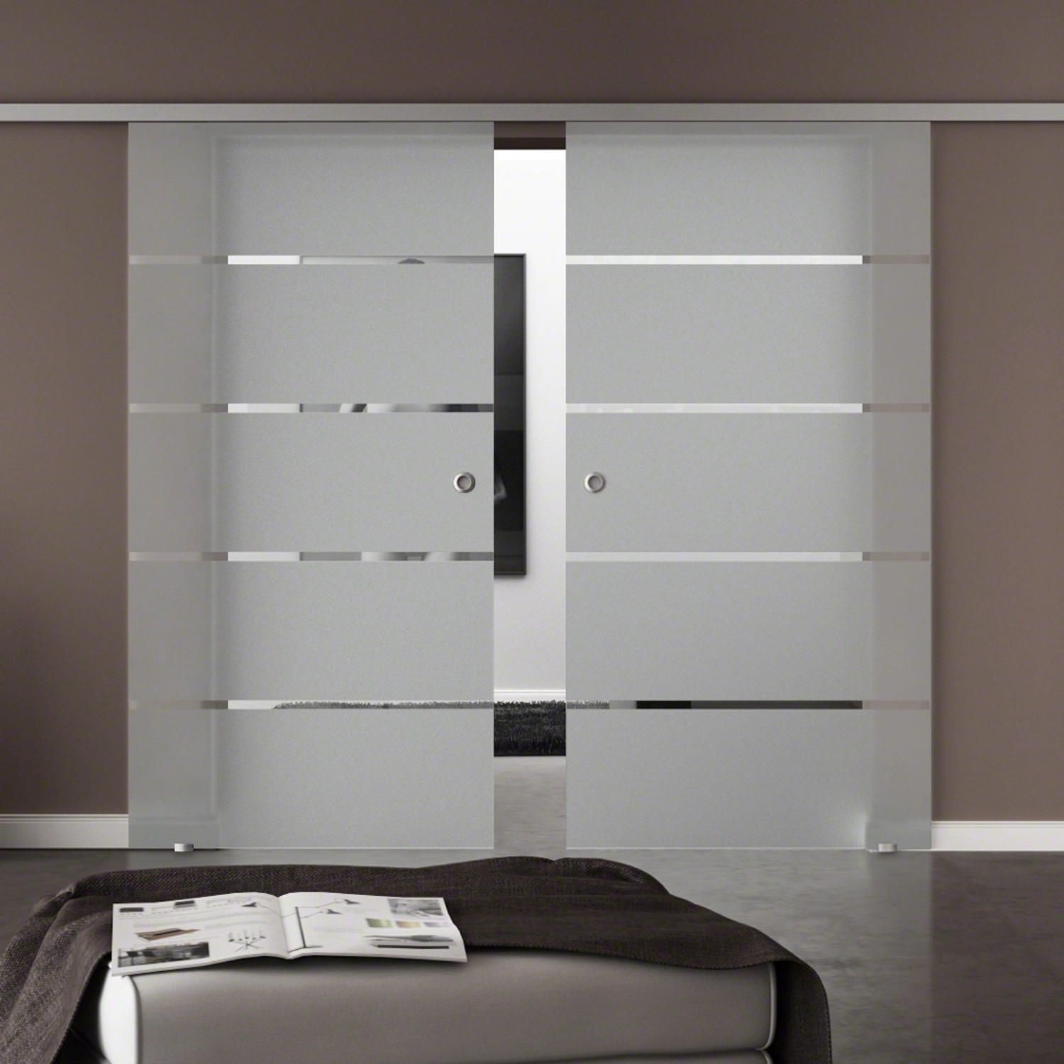 Bild von Levidor Doppelglasschiebetür Komplettset 2x 77,5 x 217,5 cm Berlin Aluminium mit Griffmuscheln und SoftClose