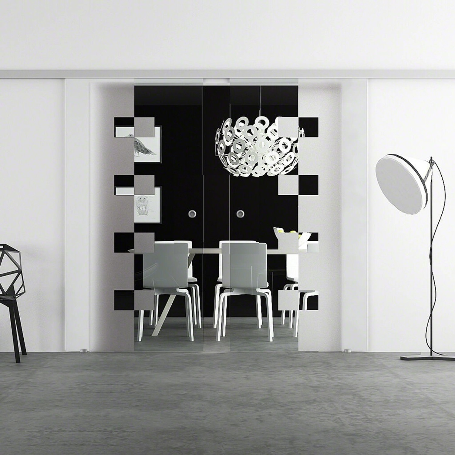 Bild von Levidor Doppelglasschiebetür Komplettset 2x 90 x 205 cm Wolfsburg Aluminium mit Griffmuscheln und SoftClose
