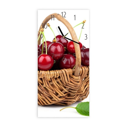 Bild von Primedeco Wanduhr Glasuhr Wandkunst Größe 30 x 60 cm mit Motiv Kirschen im Korb