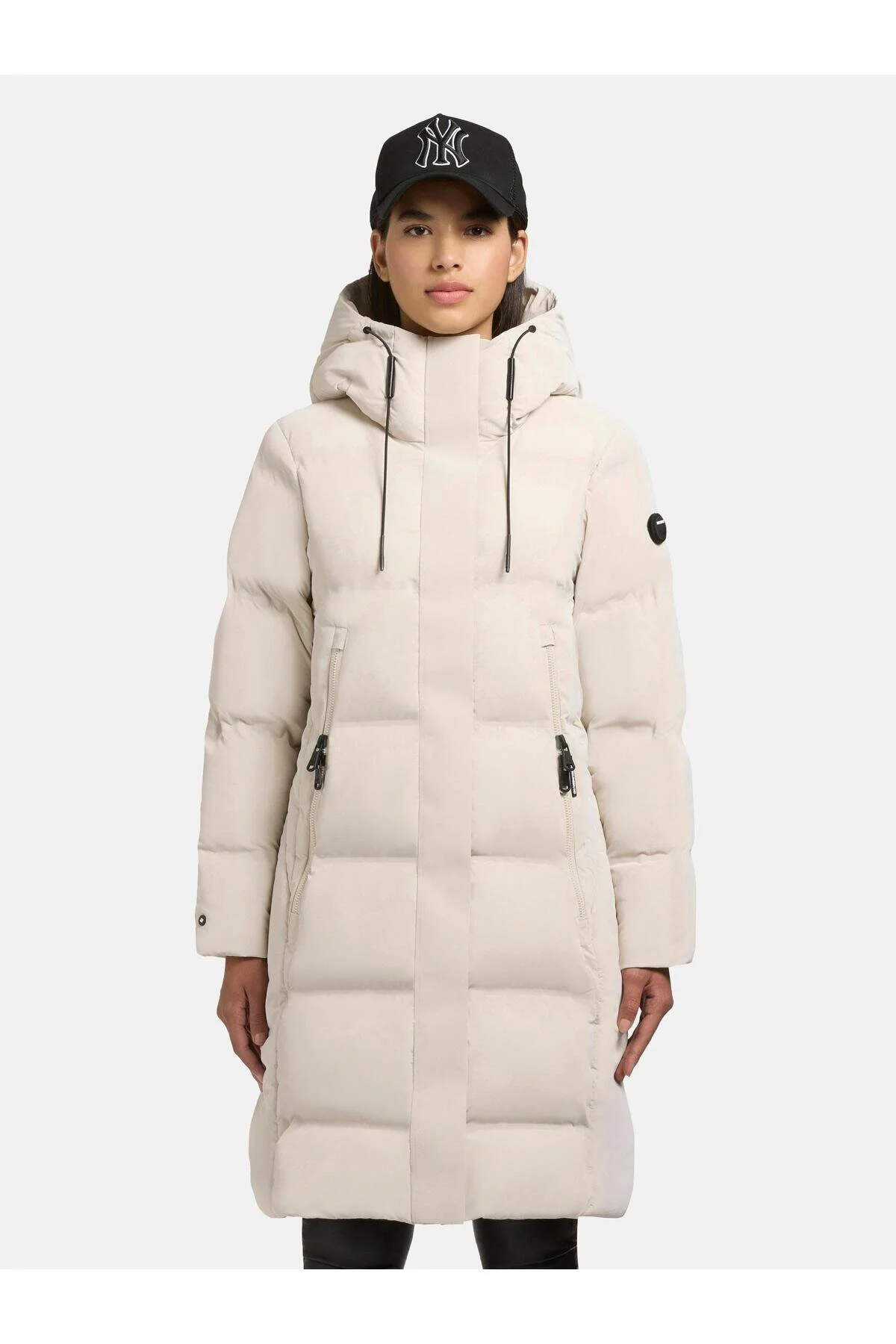 Bild von khujo Damen Wintermantel Warmer Steppmantel lang und tailliert mit Verstellbarer Kapuze Loni-YM Cotton Cream Gr. XXL