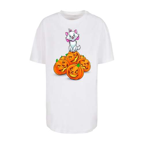 Bild von ABSOLUTE CULT Übergroßes Boyfriend-T-Shirt „Disney Aristocats – Marie auf Halloween-Kürbissen“ für Damen - L