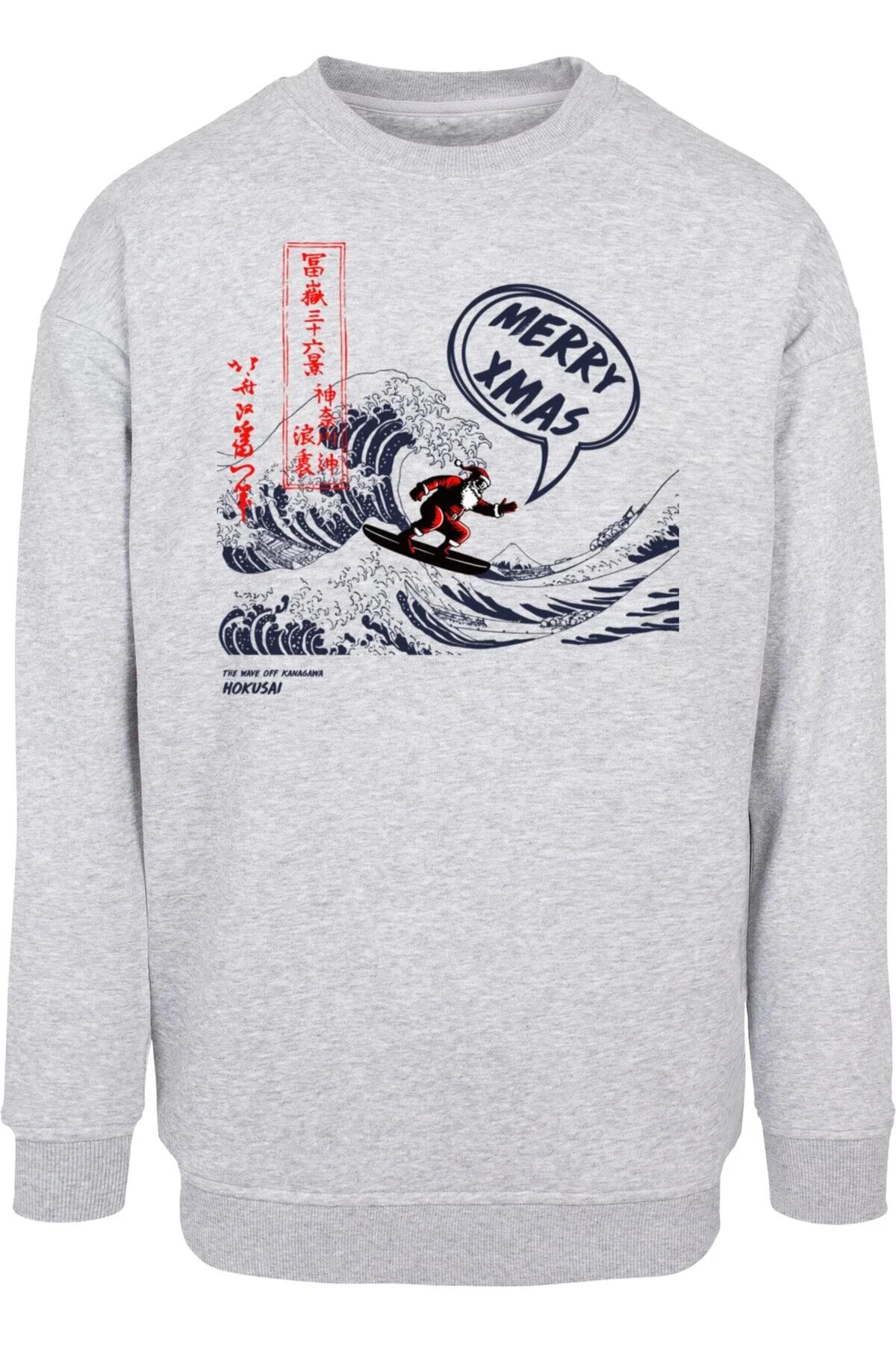 Bild von Merchcode Hokusai Weihnachtsmann Große Welle Frohe Weihnachten Rundhalsausschnitt für Herren - M