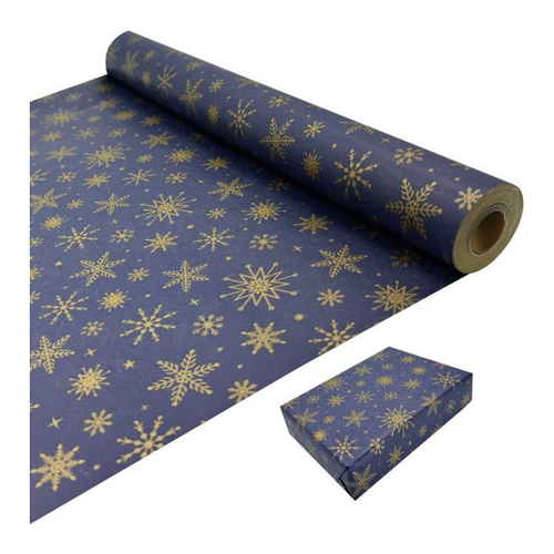 Bild von LuxusKollektion Geschenkpapier Blaues Weihnachtsgeschenkpapier mit goldener Schneeflocke