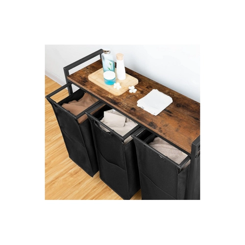 Bild von LuxusKollektion Büromöbel-Set Wäschekorb 3 Fächer Wäschesammler mit Ablage Wäschewagen 39,8 L Oxford