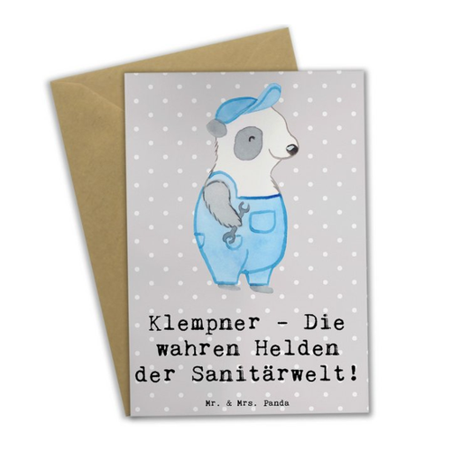 Bild von Mr. & Mrs. Panda Grußkarte Klempner Helden - Grau Pastell