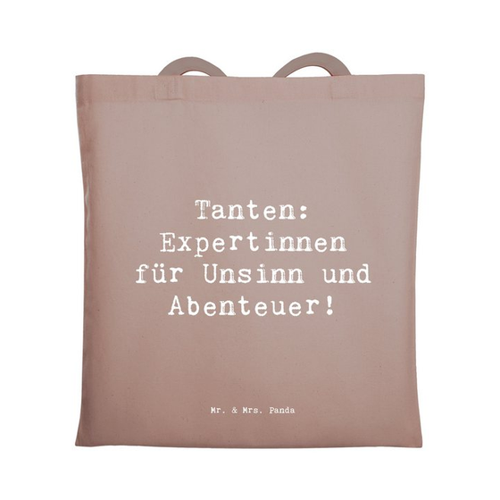 Bild von Mr. & Mrs. Panda Tragetasche Spruch Tante Abenteuer – Braun Pastell