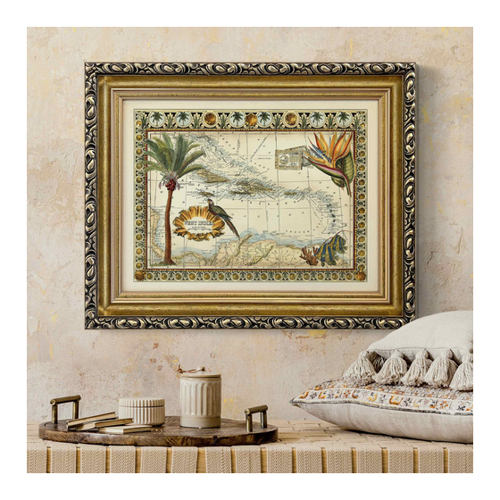 Bild von Gerahmtes Leinwandbild Vintage Tropische Landkarte West Indien