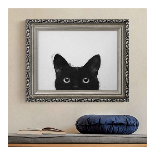 Bild von Gerahmtes Leinwandbild Illustration Schwarze Katze auf Weiß