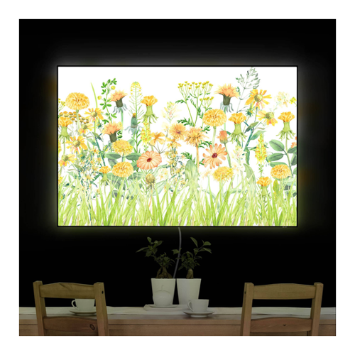 Bild von LED-Wechselbild Aquarellierte Blumenwiese in Gelb