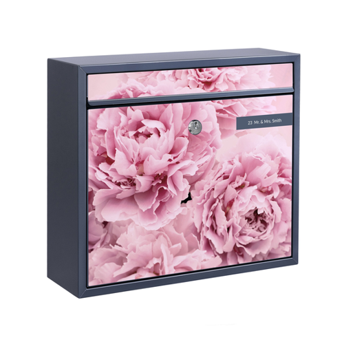 Bild von Briefkasten mit eigenem Text Rosa Pfingstrosen