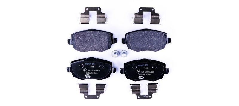 Bild von HELLA 8DB 355 011-231 Bremsbelagsatz Bremsbeläge, Bremsklötze, Bremssteine nicht für Verschleißwarnanzeiger vorbereitet mit Zubehör