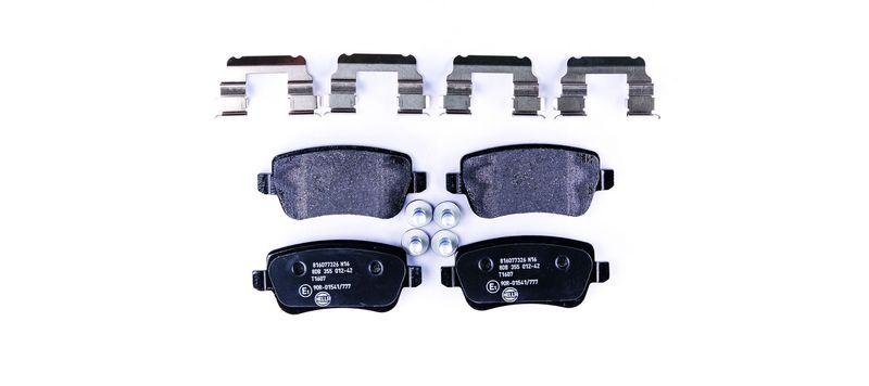 Bild von HELLA Bremsbeläge hinten - nicht für Verschleißwarnanzeiger vorbereitet - vier Bremsbeläge pro Set - T1607 - für u.a. FIAT - 8DB 355 012-421