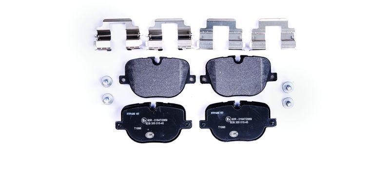 Bild von HELLA 8DB 355 015-451 Bremsbelagsatz Bremsbeläge, Bremsklötze, Bremssteine für Verschleißwarnanzeiger vorbereitet mit Bremssattelschrauben mit Zubehör