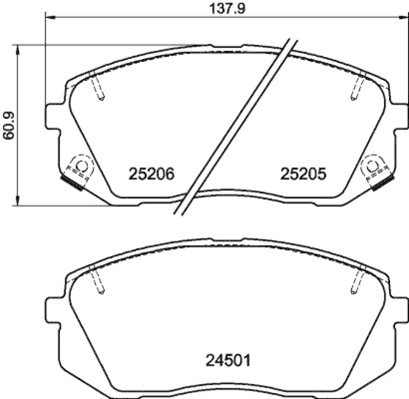 Bild von HELLA 8DB 355 015-841 Bremsbelagsatz Bremsbeläge, Bremsklötze, Bremssteine mit akustischer Verschleißwarnung mit Zubehör HYUNDAI: i40 Estate, Tucson
