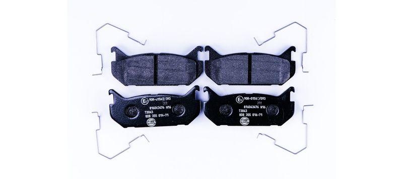 Bild von HELLA 8DB 355 016-711 Bremsbelagsatz Bremsbeläge, Bremsklötze, Bremssteine nicht für Verschleißwarnanzeiger vorbereitet mit Zubehör