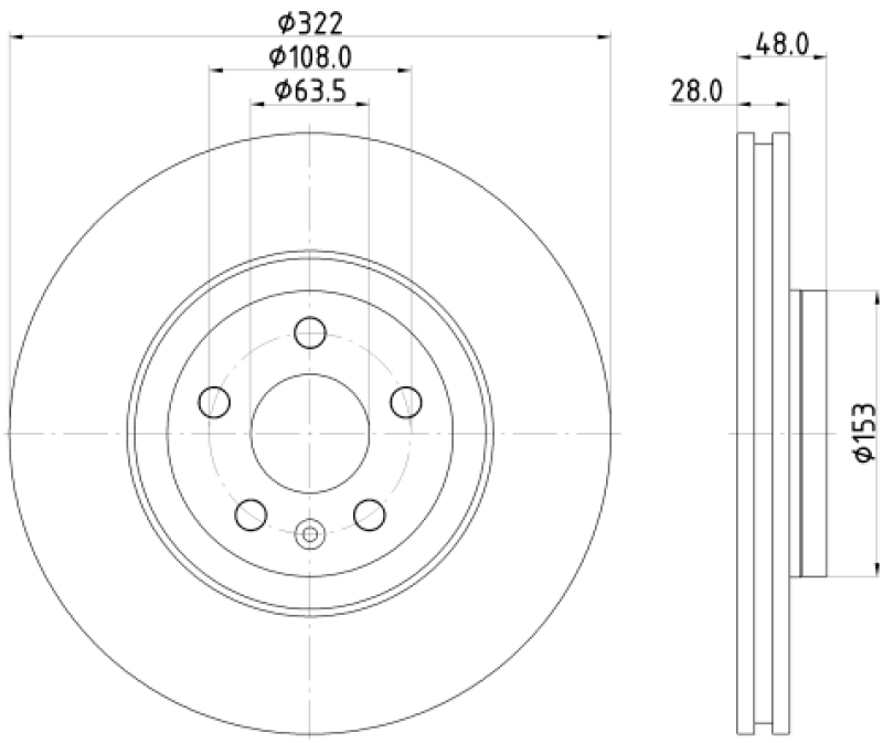 Bild von HELLA 8DD 355 125-471 Bremsscheibe Bremsscheiben, Scheibenbremsen 322 28 05/06 108 innenbelüftet beschichtet hochgekohlt VOLVO: XC60 II, V90 II Estate