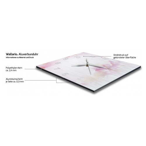 Bild von Wallario Wanduhr Pinkes Blumenbuket (Aluverbunde)