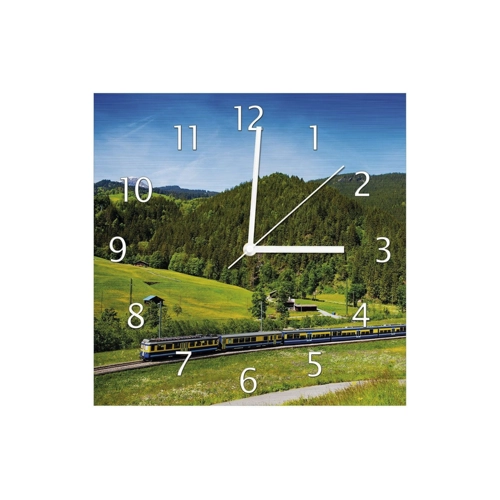 Bild von Wallario Wanduhr Eisenbahn in einer Sommerlandschaft in der Schweiz (Aluverbunduhr)