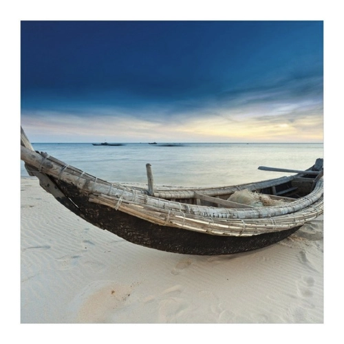 Bild von Wallario Memoboard Fischerboot am Strand mit Sonnenuntergang