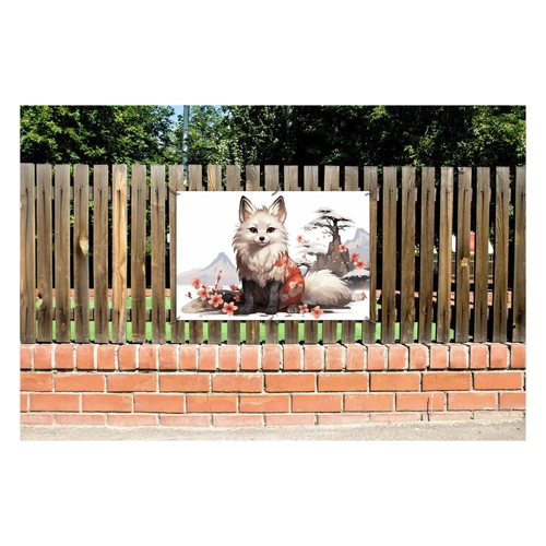 Bild von Wallario Sichtschutzzaunmatten Fuchs mit Kirschblüten