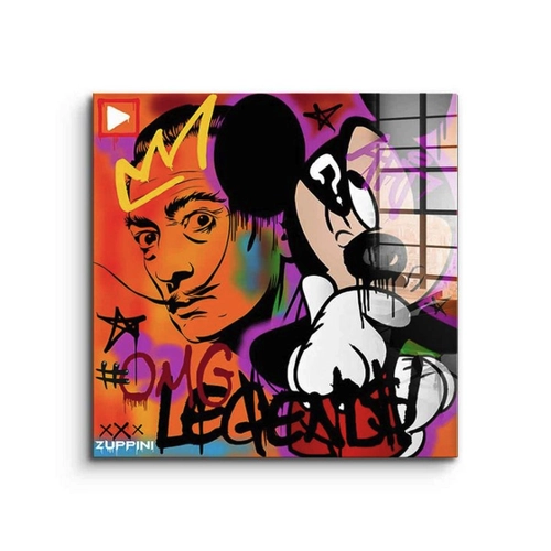 Bild von DOTCOMCANVAS® Acrylglasbild Legends - Mickey Mouse Salvador Dali Comic orange Wandbild