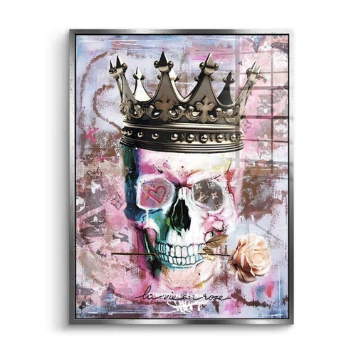 Bild von DOTCOMCANVAS® Acrylglasbild La Vie en Rose – Pop Art Totenkopf Wandbild
