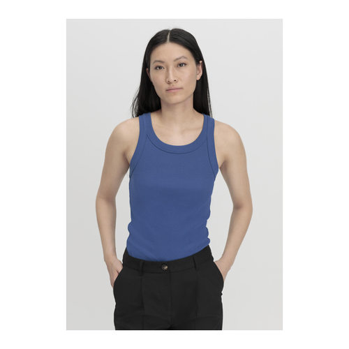 Bild von Hessnatur Damen Rib Top Slim aus Bio-Baumwolle - Blau - Größe 38