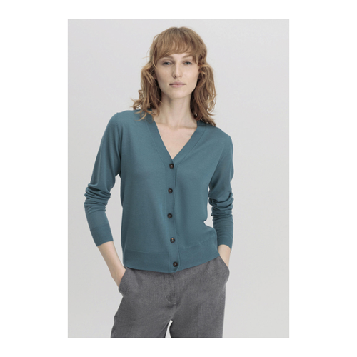 Bild von Hessnatur Damen Strickjacke Regular aus Bio-Merinowolle - grün - Größe 44