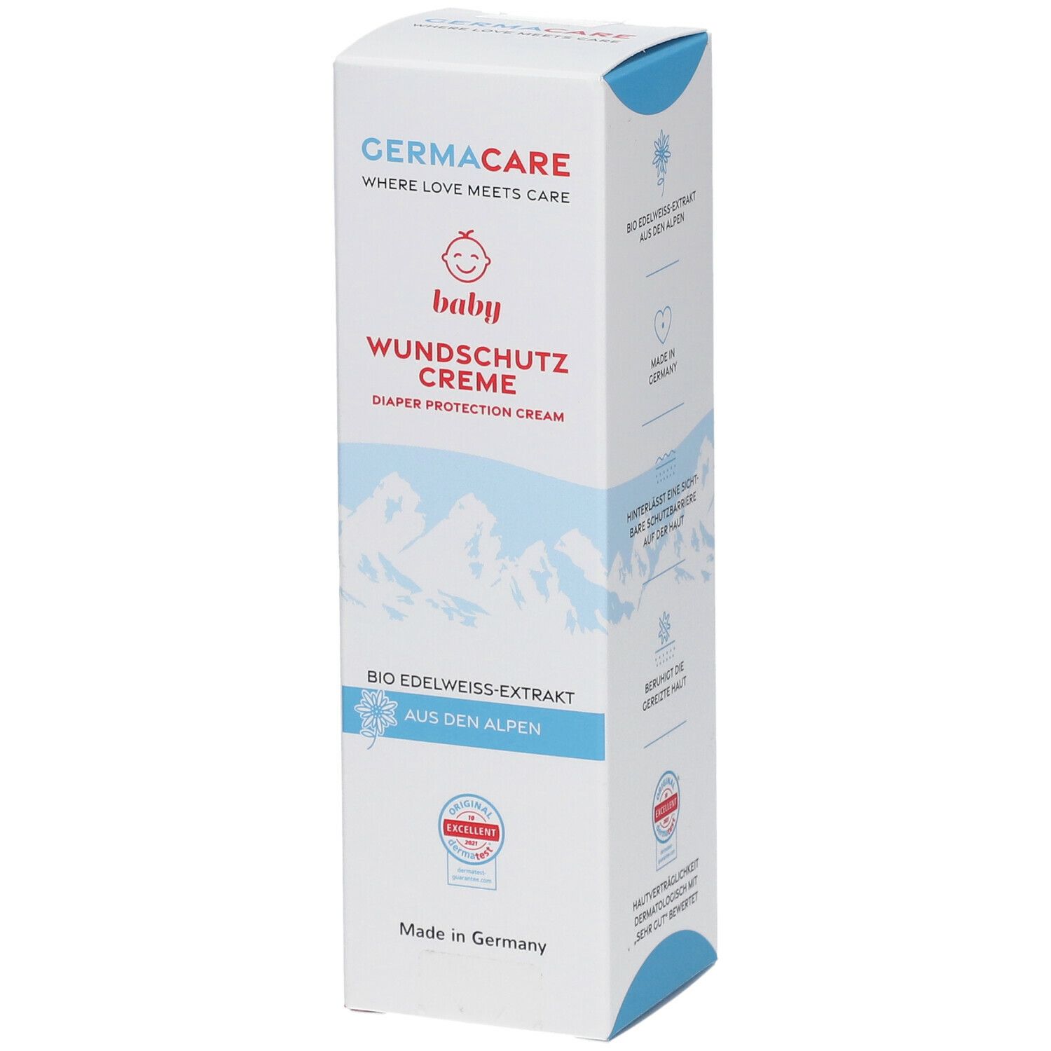 Bild von GermaCare Baby Wundschutzcreme 75ml - gegen Neurodermitis und Hautrötungen - mit Zinkoxid, Bio Edelweiss aus den Alpen, Distelöl - Hautverträglichkeit von Dermatest mit "Sehr gut" getestet