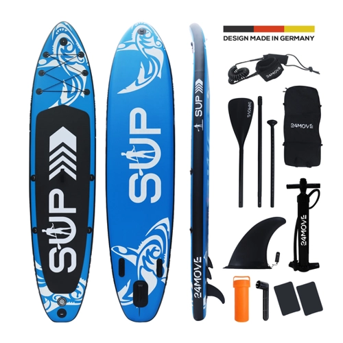 Bild von 24MOVE® Standup Paddle SUP Board Set BLAU 366, inkl. umfangreichem Zubehör, Paddel und Doppelhubpumpe