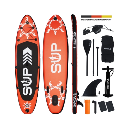 Bild von 24MOVE® Standup Paddle SUP Board Set ROT 305, inkl. umfangreichem Zubehör, Paddel und Doppelhubpumpe