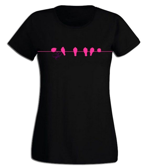 Bild von G-graphics T-Shirt Damen T-Shirt - Birds on a line Pink-Purple-Collection, Slim-fit-Shirt, mit Frontprint