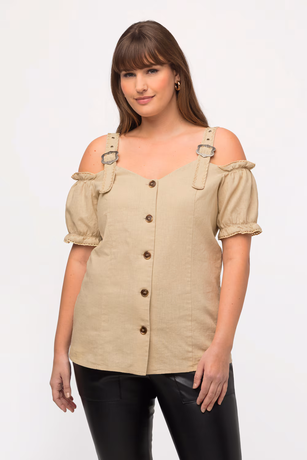 Bild von Große Größen Trachtenbluse, Damen, beige, Größe: 58/60, Leinen/Baumwolle, Ulla Popken