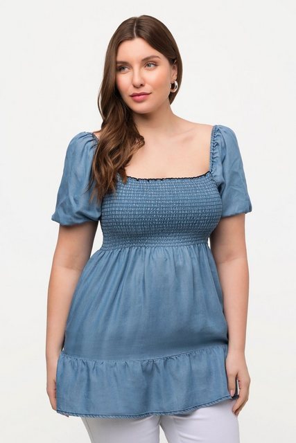 Bild von Große Größen Smok-Longbluse, Damen, blau, Größe: 46/48, Synthetische Fasern, Ulla Popken