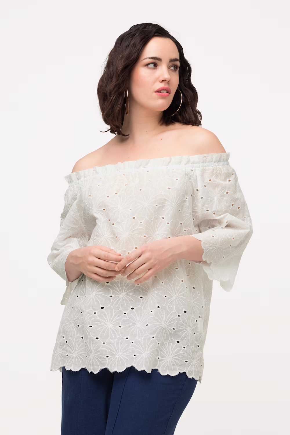 Bild von Große Größen Carmenbluse, Damen, beige, Größe: 46/48, Baumwolle, Ulla Popken