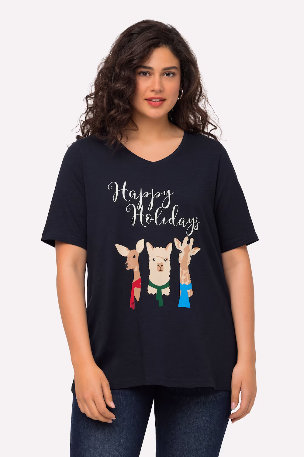 Bild von Große Größen Weihnachts-Shirt, Damen, blau, Größe: 54/56, Baumwolle, Ulla Popken