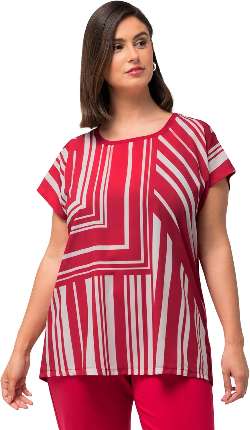 Bild von Ulla Popken Damen große Größen Übergrößen Plus Size T-Shirt, Streifenmix, Oversized, Rundhals, Halbarm rot 54+ 825103530-54+