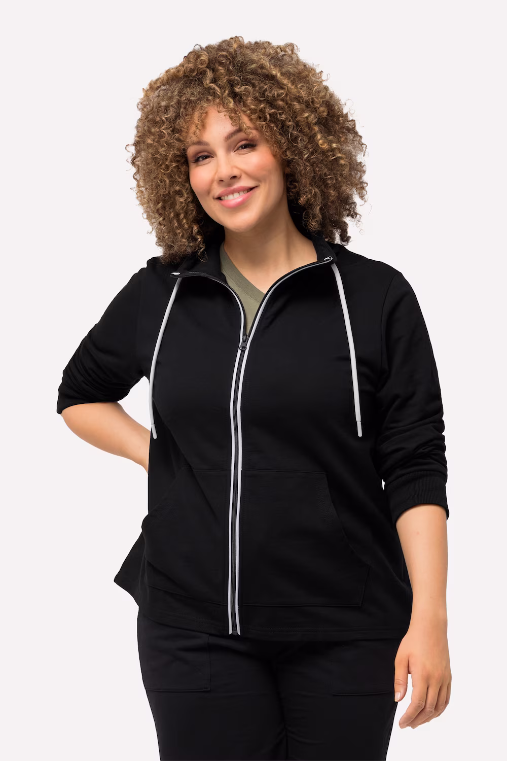 Bild von Grosse Grössen Sweatjacke, Damen, schwarz, Größe: 54/56, Baumwolle/Polyester, Ulla Popken