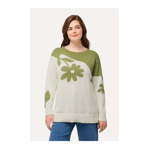 Bild von Ulla Popken Strickpullover Jacquard-Pullover Rundhals Langarm Biobaumwolle