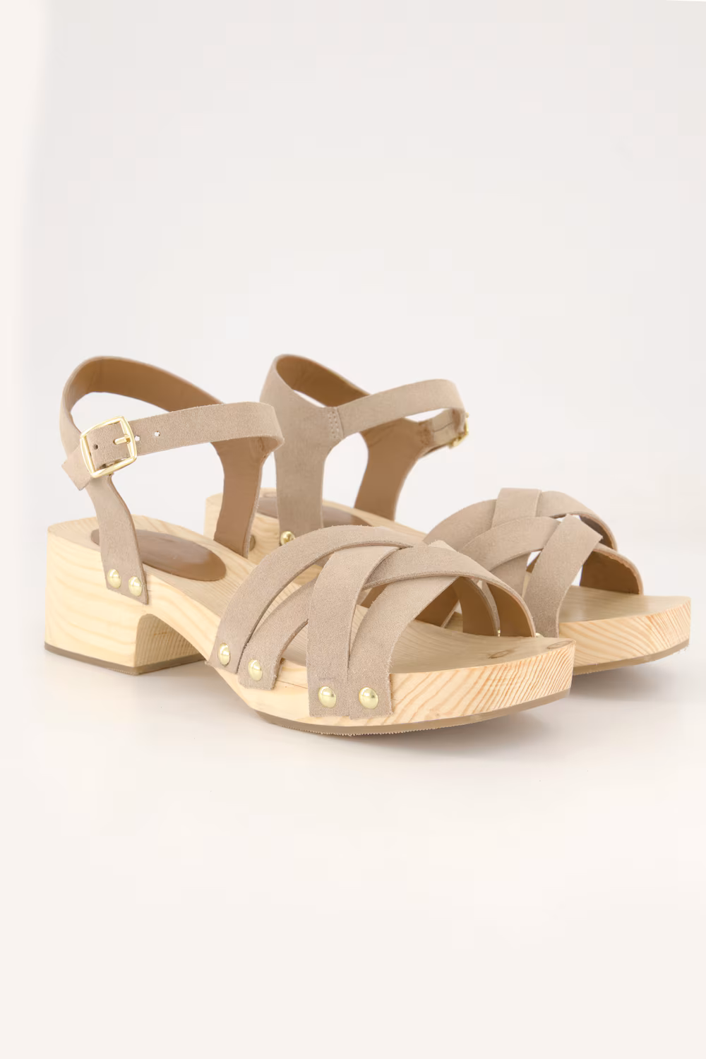 Bild von Große Größen Leder-Clog-Sandaletten, Damen, beige, Größe: 42, Leder, Ulla Popken