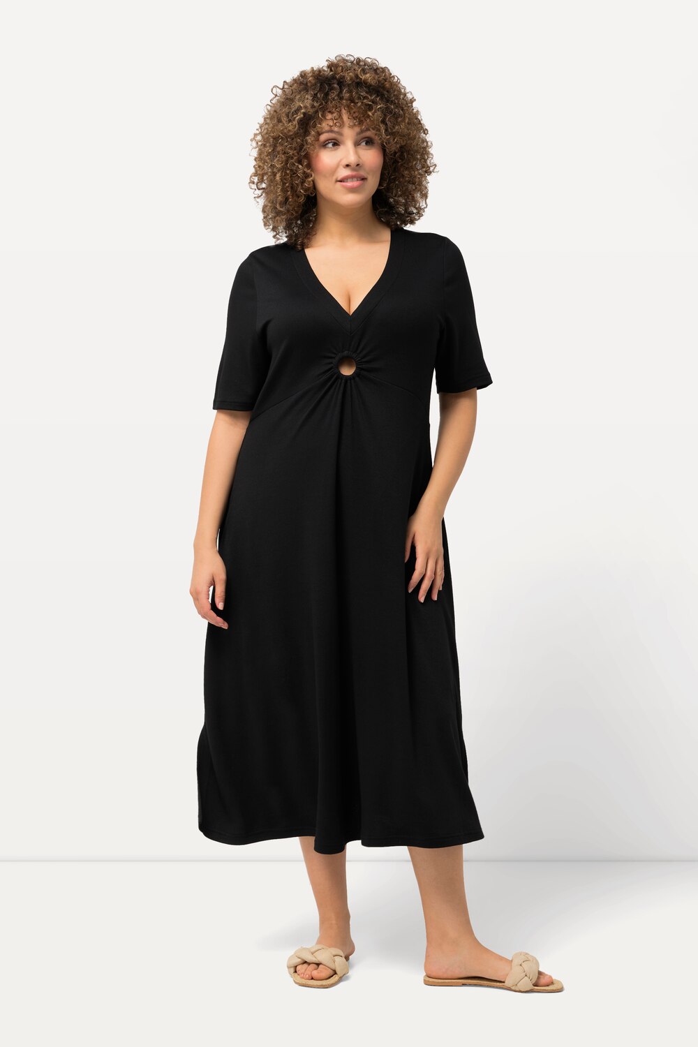 Bild von Große Größen Jersey-Midikleid, Damen, schwarz, Größe: 62/64, Viskose/Polyester, Ulla Popken