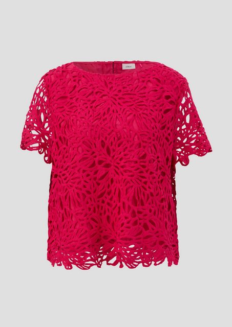 Bild von s.Oliver BLACK LABEL Kurzarmbluse Verkürztes Top mit Layering-Detail Spitze