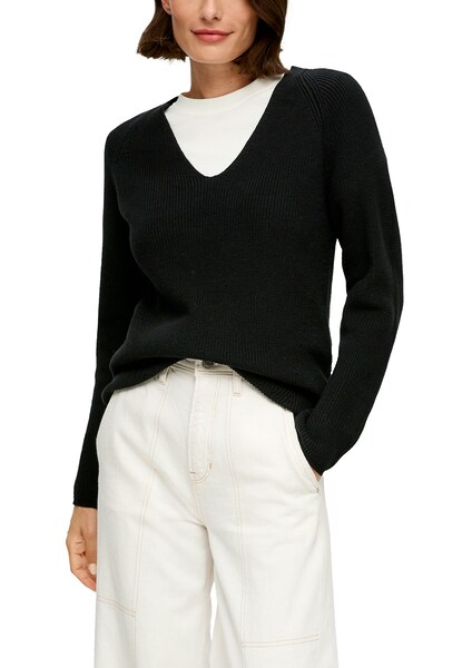 Bild von s.Oliver V-Ausschnitt-Pullover Basic (1-tlg) V-Ausschnitt, lamgarm