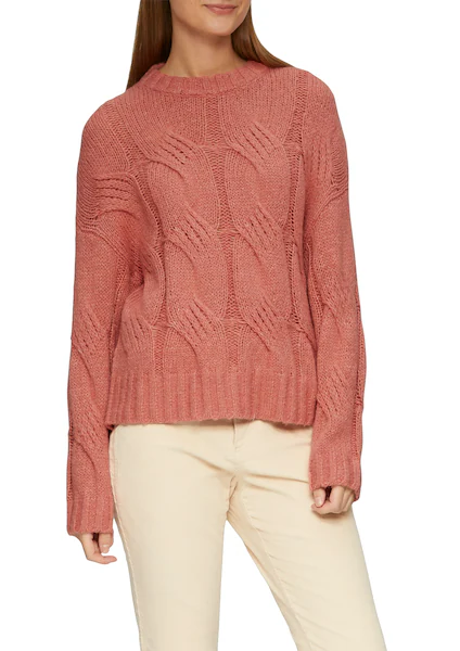 Bild von s.Oliver Strickpullover, Wollanteil, Zopfstrickmuster, für Damen, orange, 42