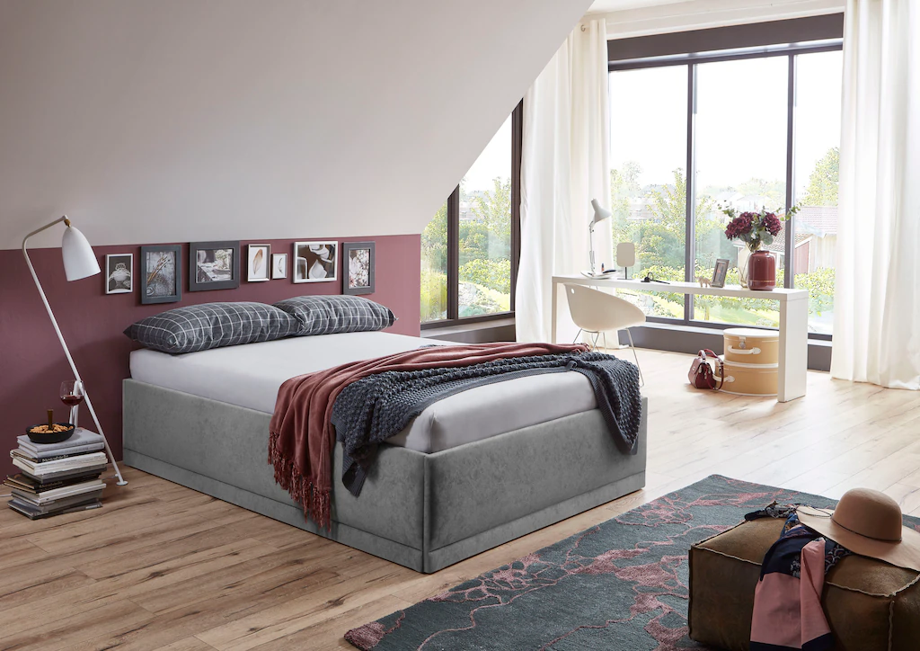 Bild von Westfalia Schlafkomfort Polsterbett "Texel", Komforthöhe mit Zierkissen, Bettkasten bei Ausführung mit Matratze